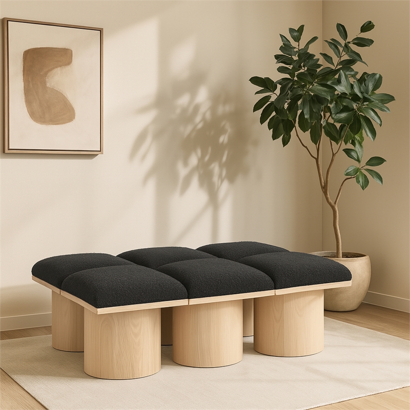 Meridian Furniture Pavilion Black Boucle Fabric Bench