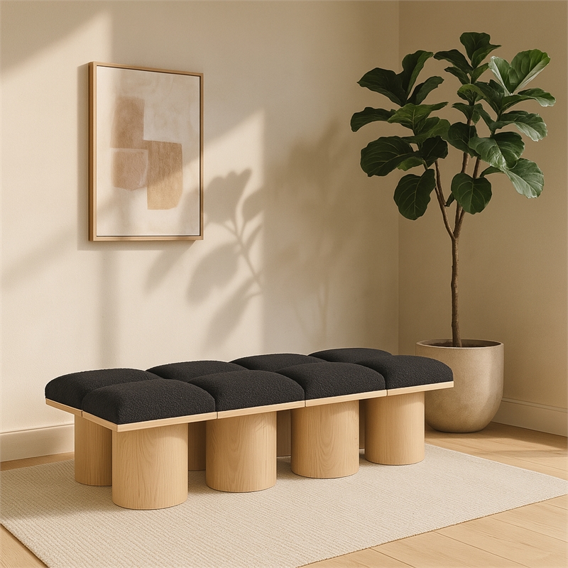 Meridian Furniture Pavilion Black Boucle Fabric Bench