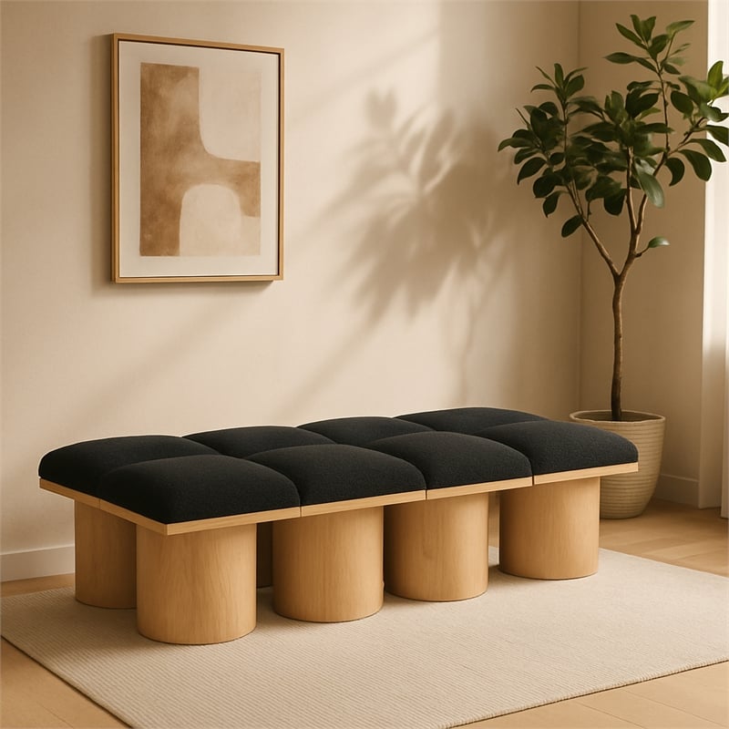 Meridian Furniture Pavilion Black Boucle Fabric Bench