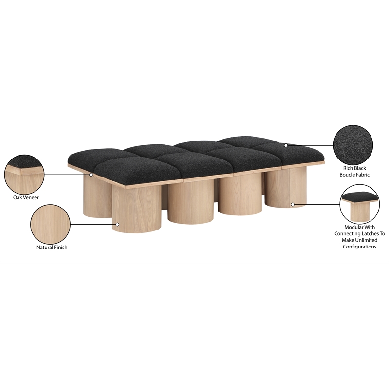 Meridian Furniture Pavilion Black Boucle Fabric Bench