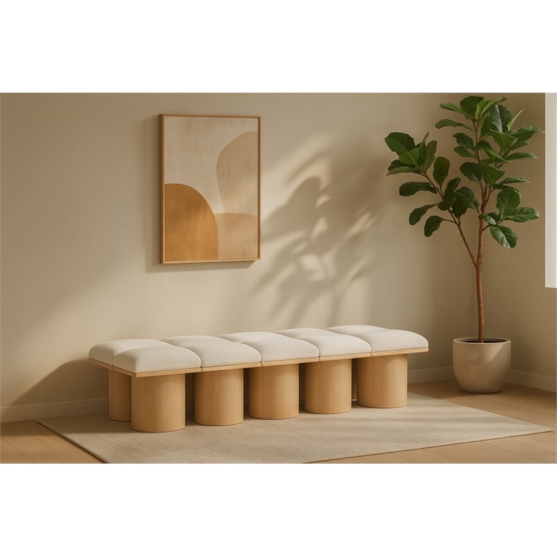 Meridian Furniture Pavilion Cream Boucle Fabric Bench