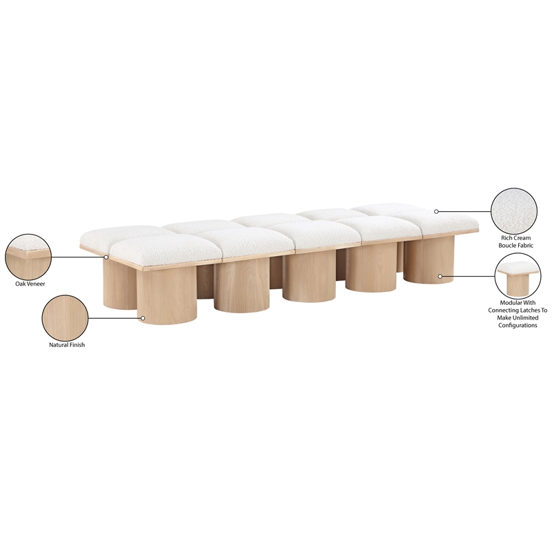 Meridian Furniture Pavilion Cream Boucle Fabric Bench