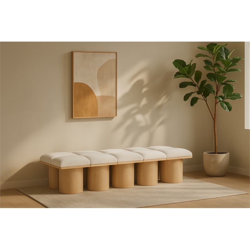 Meridian Furniture Pavilion Cream Boucle Fabric Bench