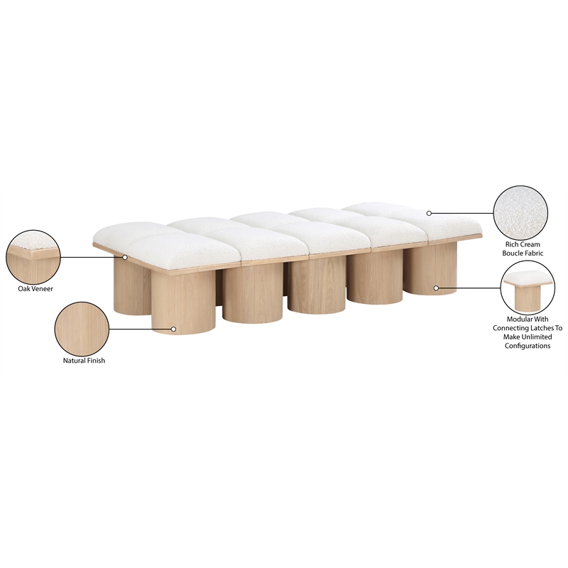 Meridian Furniture Pavilion Cream Boucle Fabric Bench