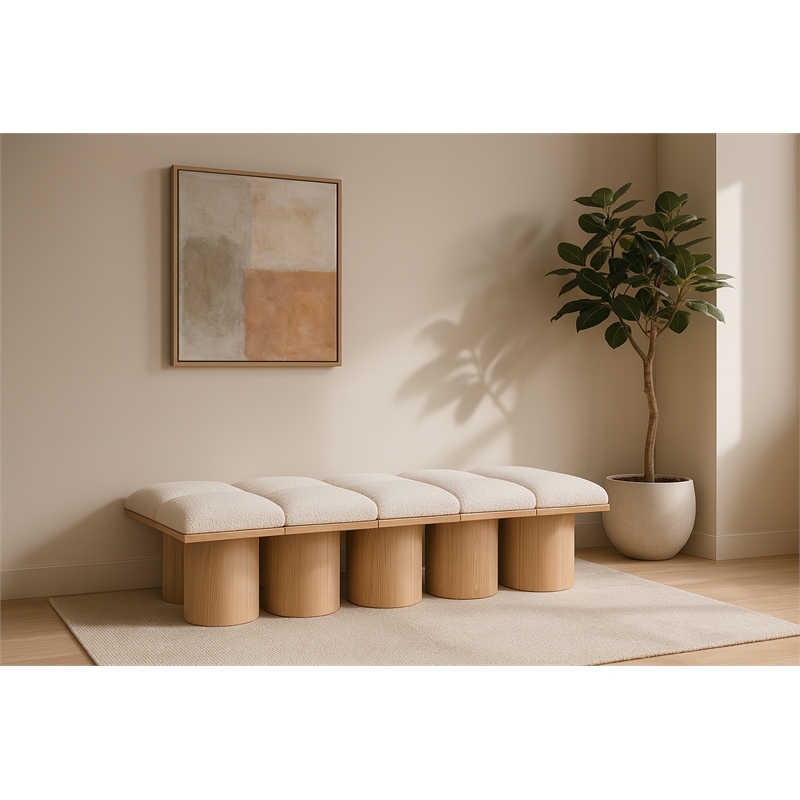Meridian Furniture Pavilion Cream Boucle Fabric Bench