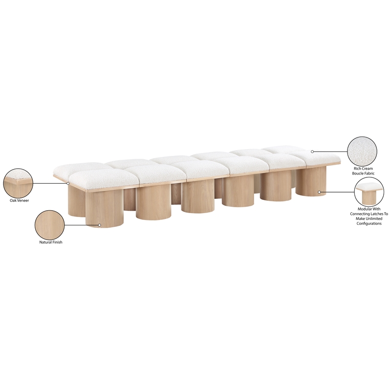 Meridian Furniture Pavilion Cream Boucle Fabric Bench