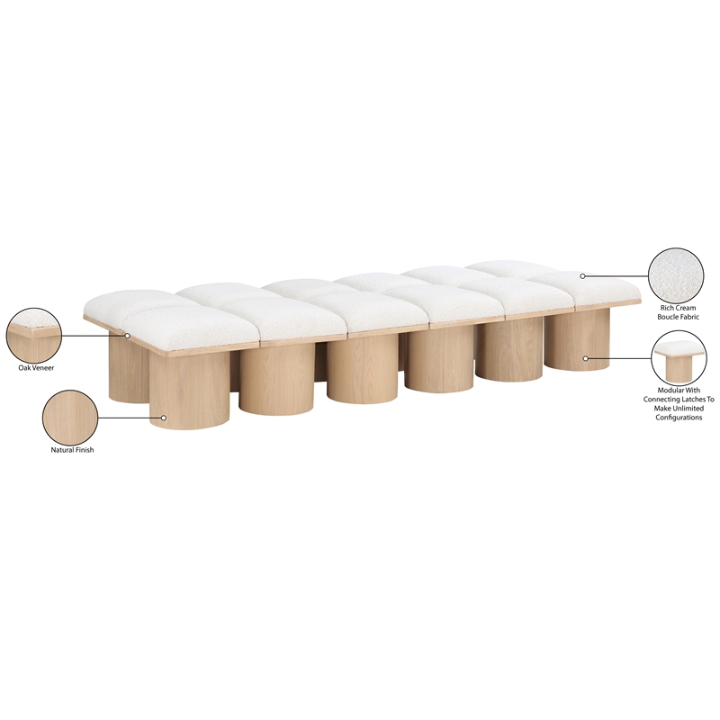 Meridian Furniture Pavilion Cream Boucle Fabric Bench