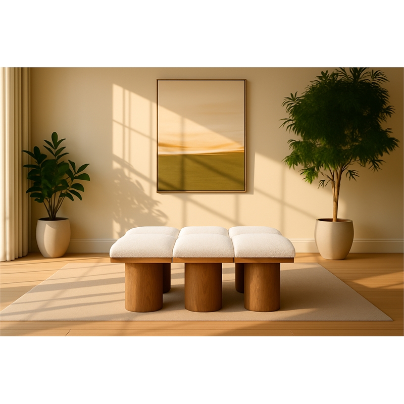 Meridian Furniture Pavilion Cream Boucle Fabric Bench