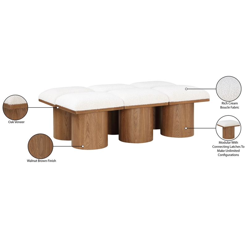 Meridian Furniture Pavilion Cream Boucle Fabric Bench