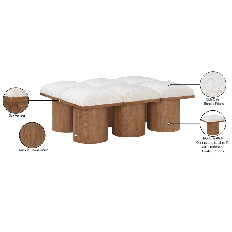 Meridian Furniture Pavilion Cream Boucle Fabric Bench