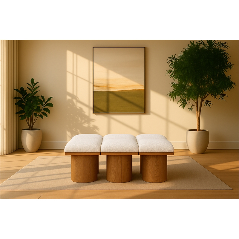 Meridian Furniture Pavilion Cream Boucle Fabric Bench