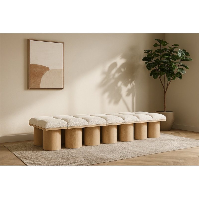 Meridian Furniture Pavilion Cream Boucle Fabric Bench