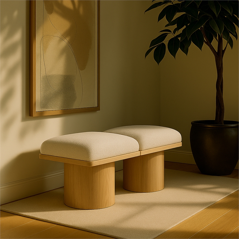 Meridian Furniture Pavilion Cream Boucle Fabric Bench