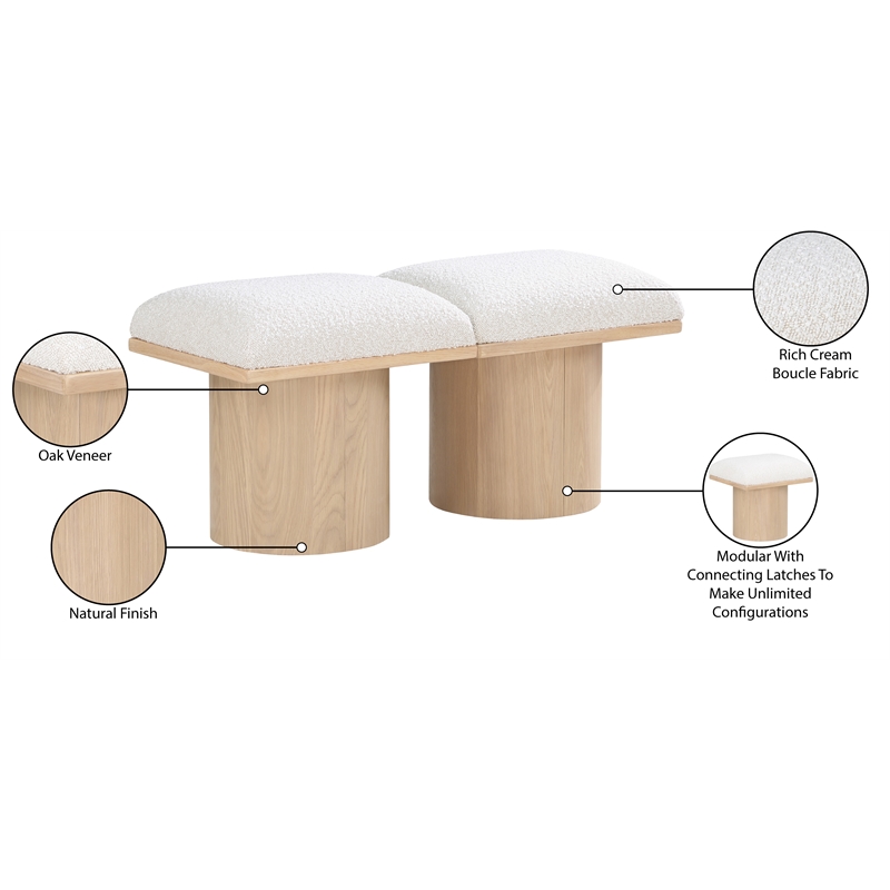 Meridian Furniture Pavilion Cream Boucle Fabric Bench