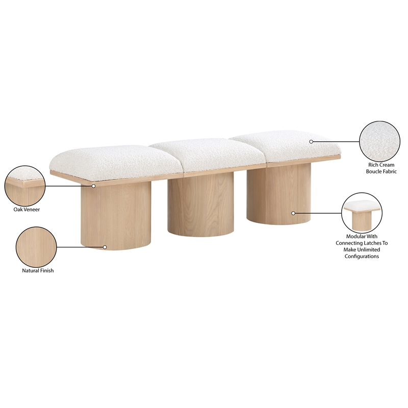 Meridian Furniture Pavilion Cream Boucle Fabric Bench