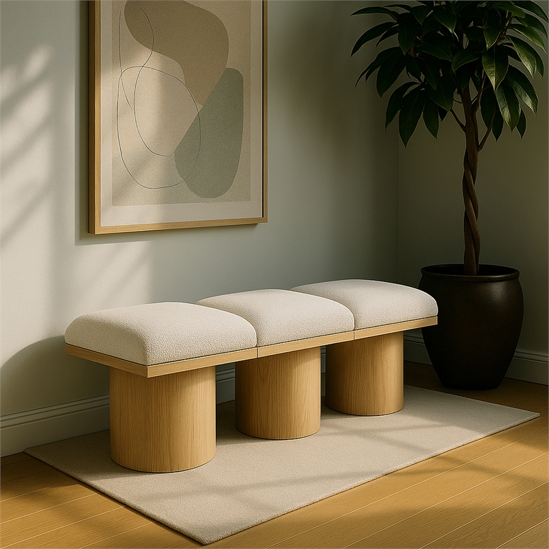 Meridian Furniture Pavilion Cream Boucle Fabric Bench
