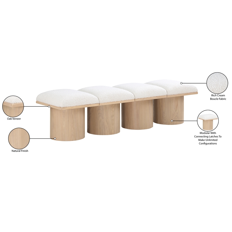 Meridian Furniture Pavilion Cream Boucle Fabric Bench