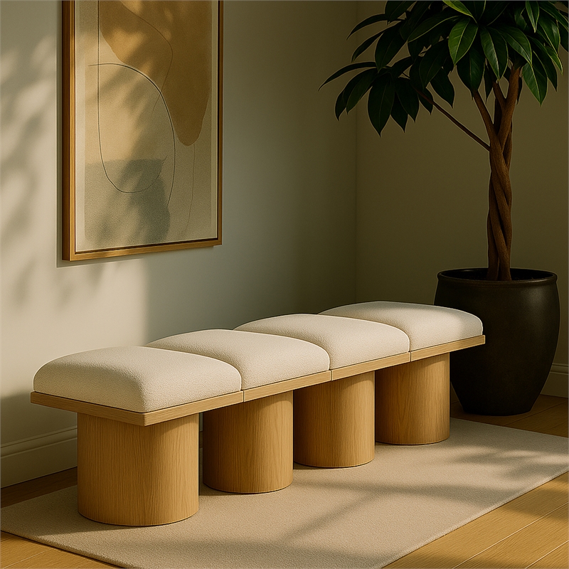 Meridian Furniture Pavilion Cream Boucle Fabric Bench
