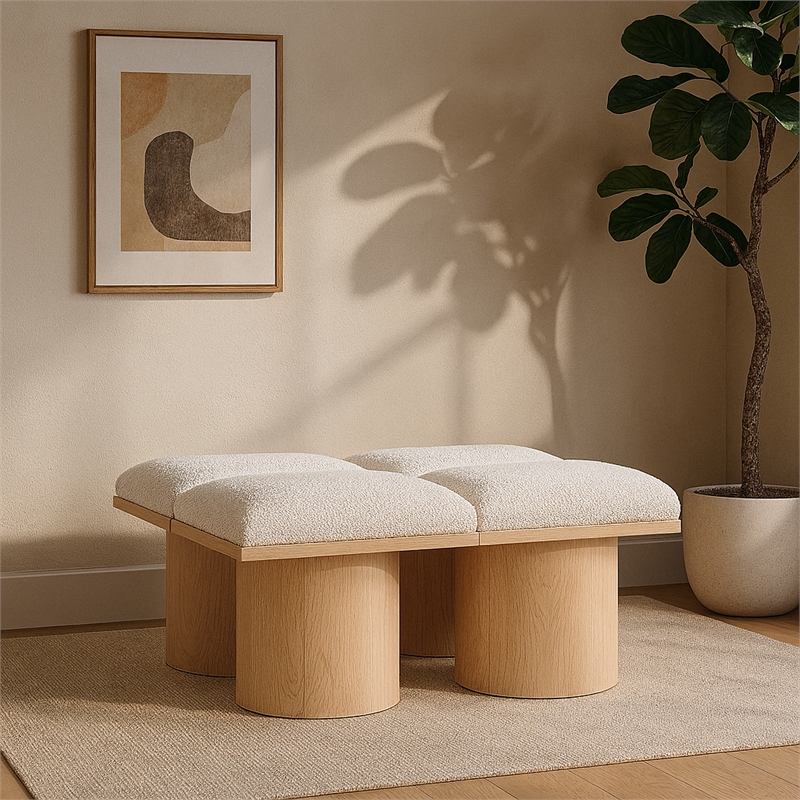 Meridian Furniture Pavilion Cream Boucle Fabric Bench