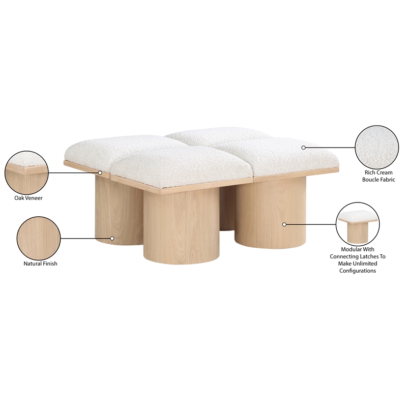 Meridian Furniture Pavilion Cream Boucle Fabric Bench