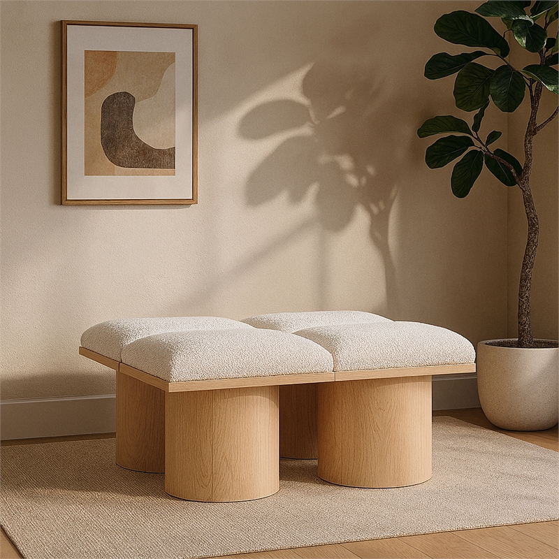 Meridian Furniture Pavilion Cream Boucle Fabric Bench