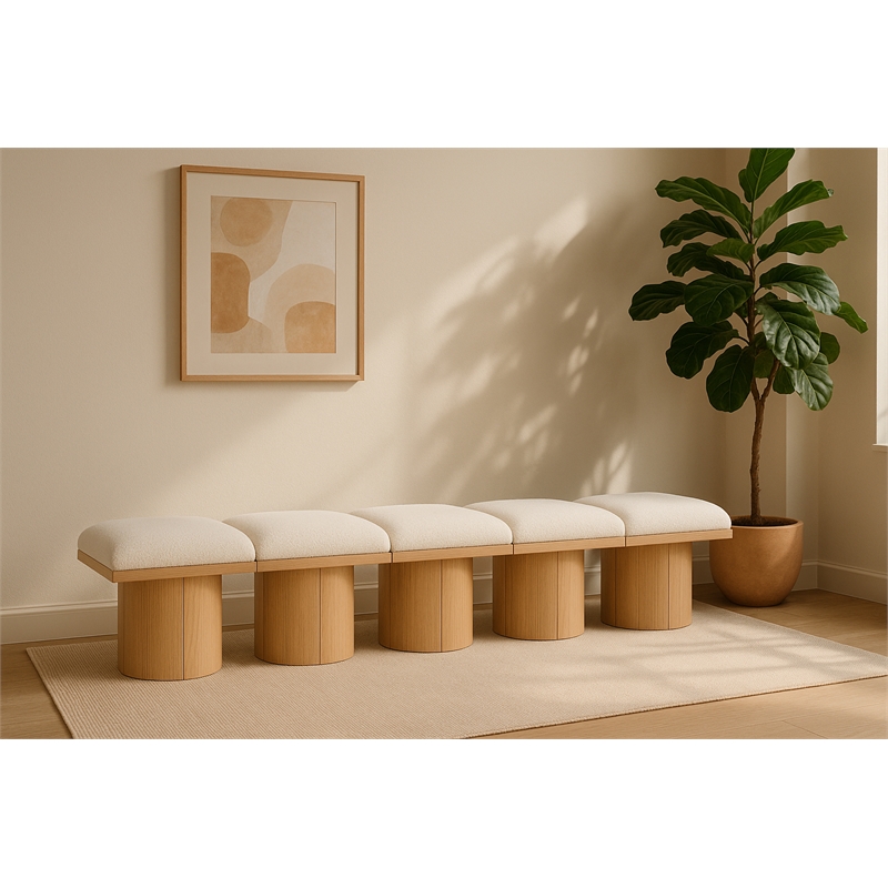 Meridian Furniture Pavilion Cream Boucle Fabric Bench