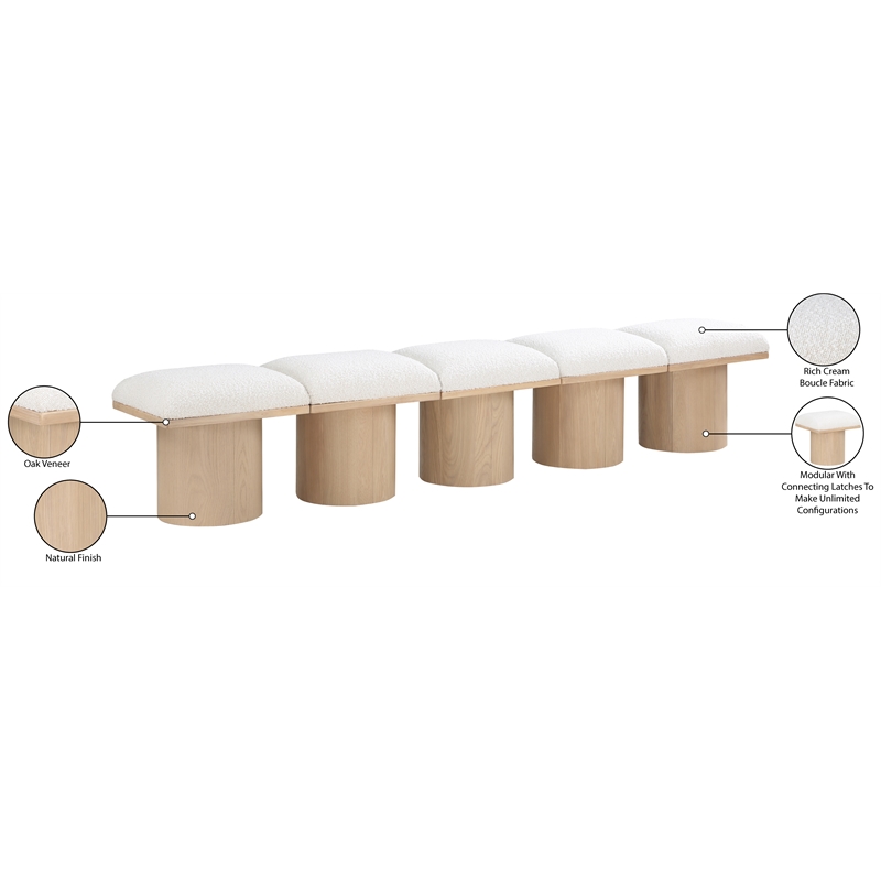 Meridian Furniture Pavilion Cream Boucle Fabric Bench