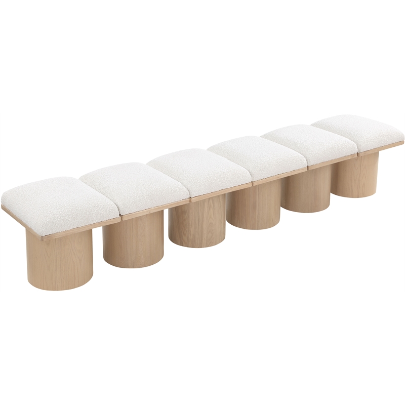 meridian furniture pavilion cream boucle fabric bench