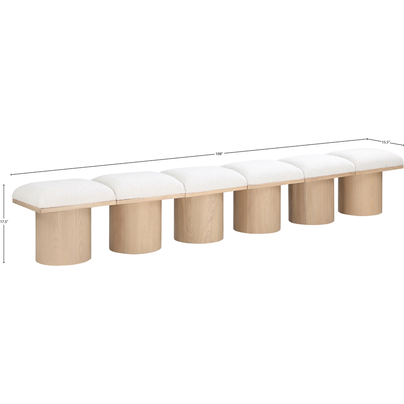 meridian furniture pavilion cream boucle fabric bench
