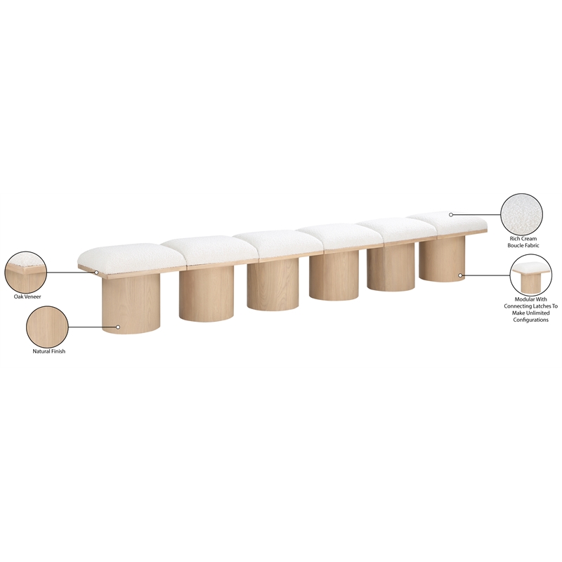 meridian furniture pavilion cream boucle fabric bench