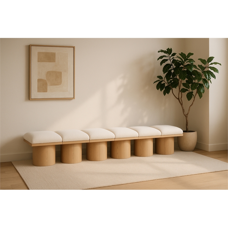 meridian furniture pavilion cream boucle fabric bench