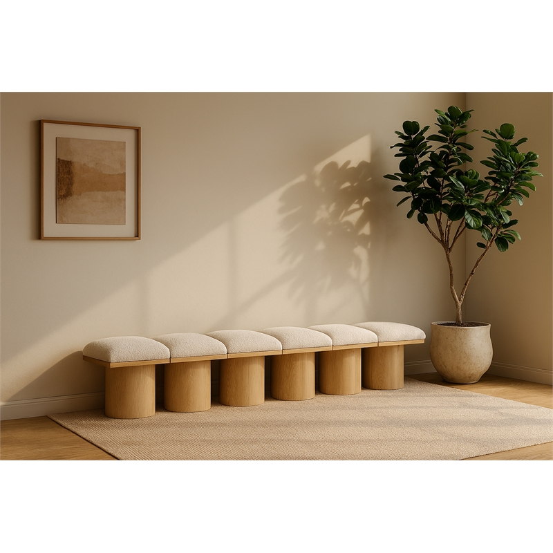 Meridian Furniture Pavilion Cream Boucle Fabric Bench