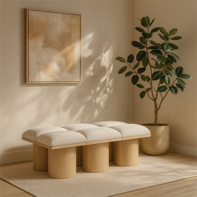 Meridian Furniture Pavilion Cream Boucle Fabric Bench