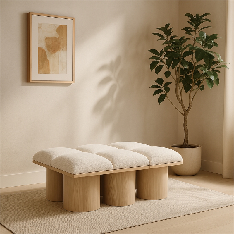 Meridian Furniture Pavilion Cream Boucle Fabric Bench