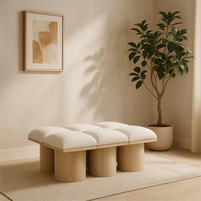 Meridian Furniture Pavilion Cream Boucle Fabric Bench