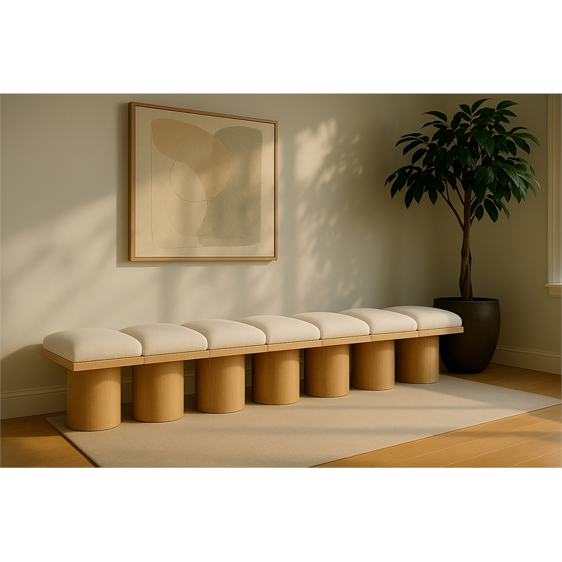 Meridian Furniture Pavilion Cream Boucle Fabric Bench