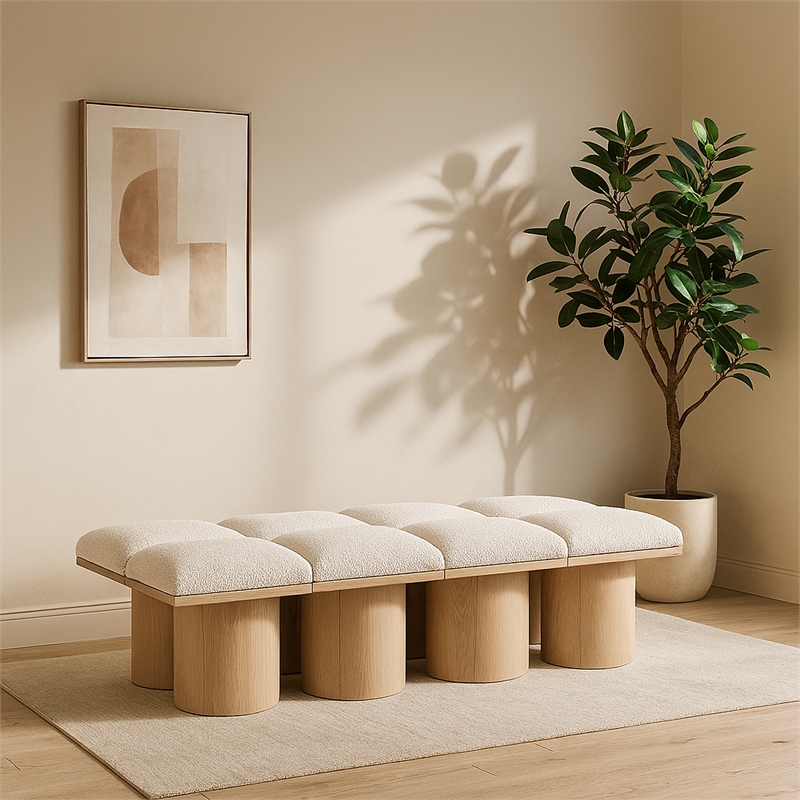 Meridian Furniture Pavilion Cream Boucle Fabric Bench