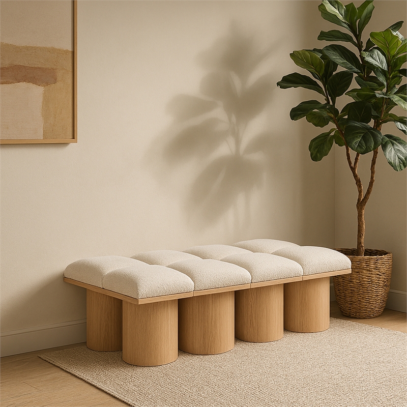 Meridian Furniture Pavilion Cream Boucle Fabric Bench