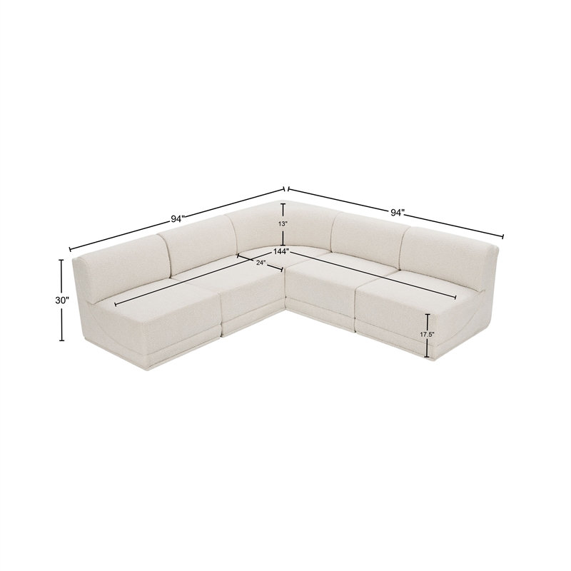Meridian Furniture Ollie Cream Boucle Fabric Modular Sectional