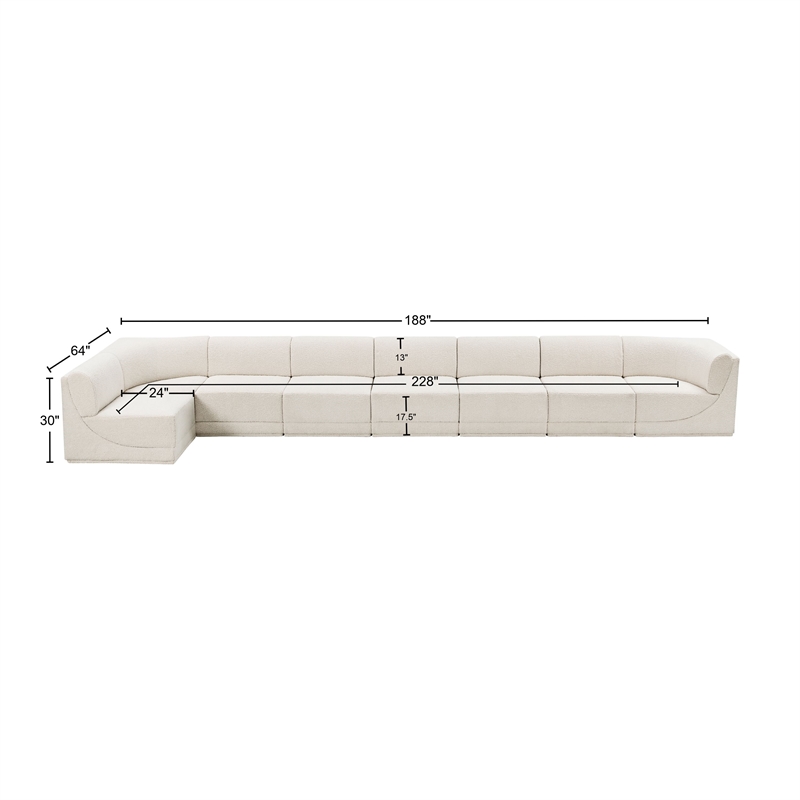 Meridian Furniture Ollie Cream Boucle Fabric Modular Sectional