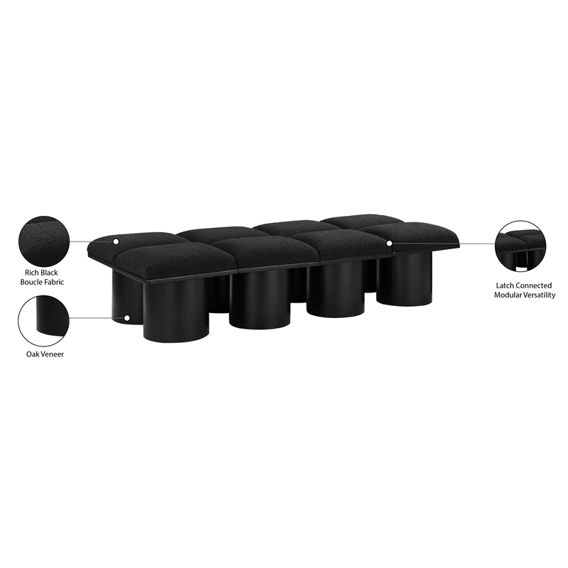 Meridian Furniture Pavilion Black Boucle Fabric Bench