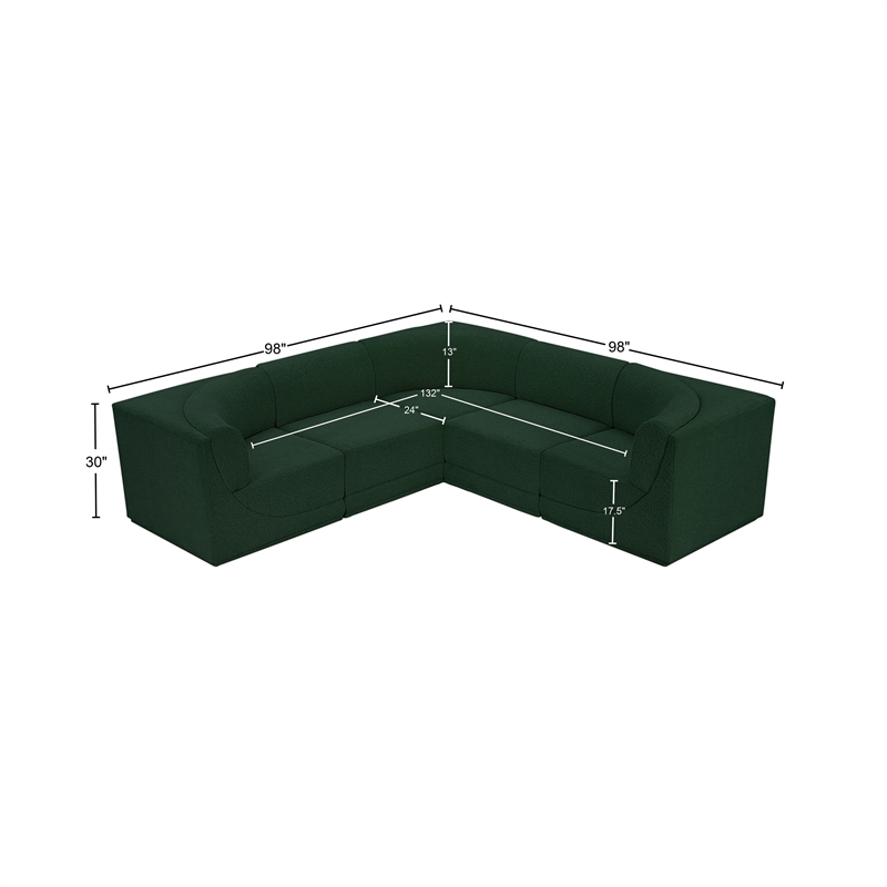 meridian furniture ollie green boucle fabric modular sectional