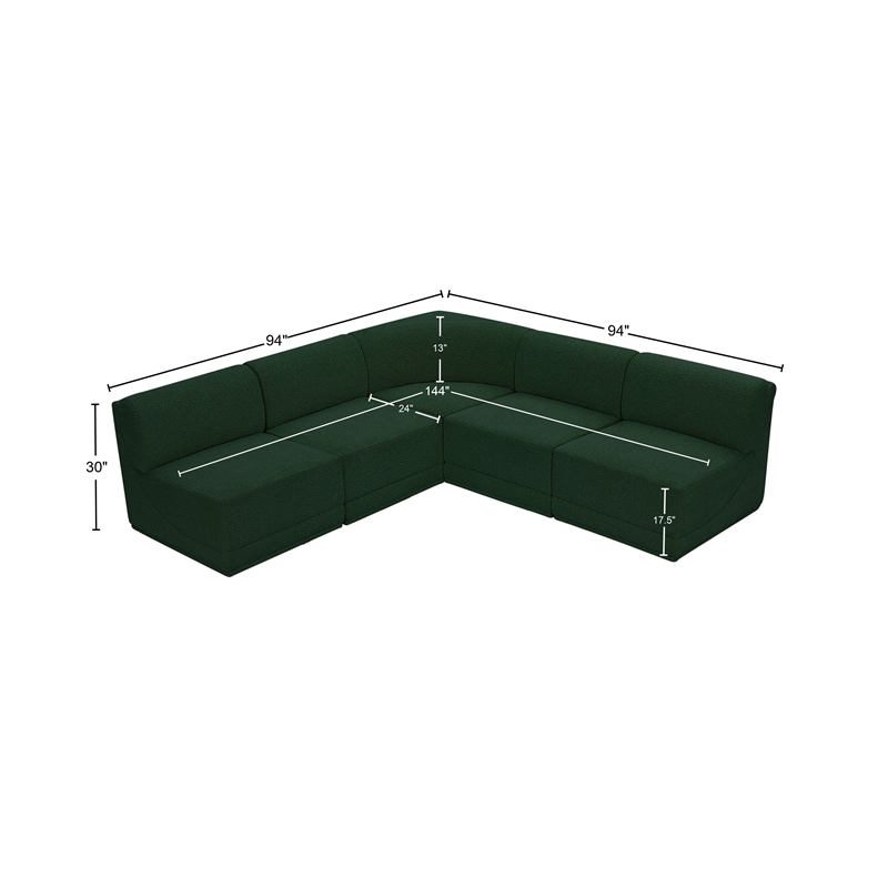 Meridian Furniture Ollie Green Boucle Fabric Modular Sectional