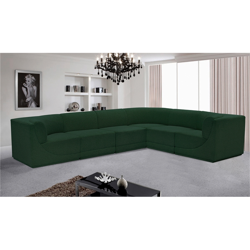 meridian furniture ollie green boucle fabric modular sectional