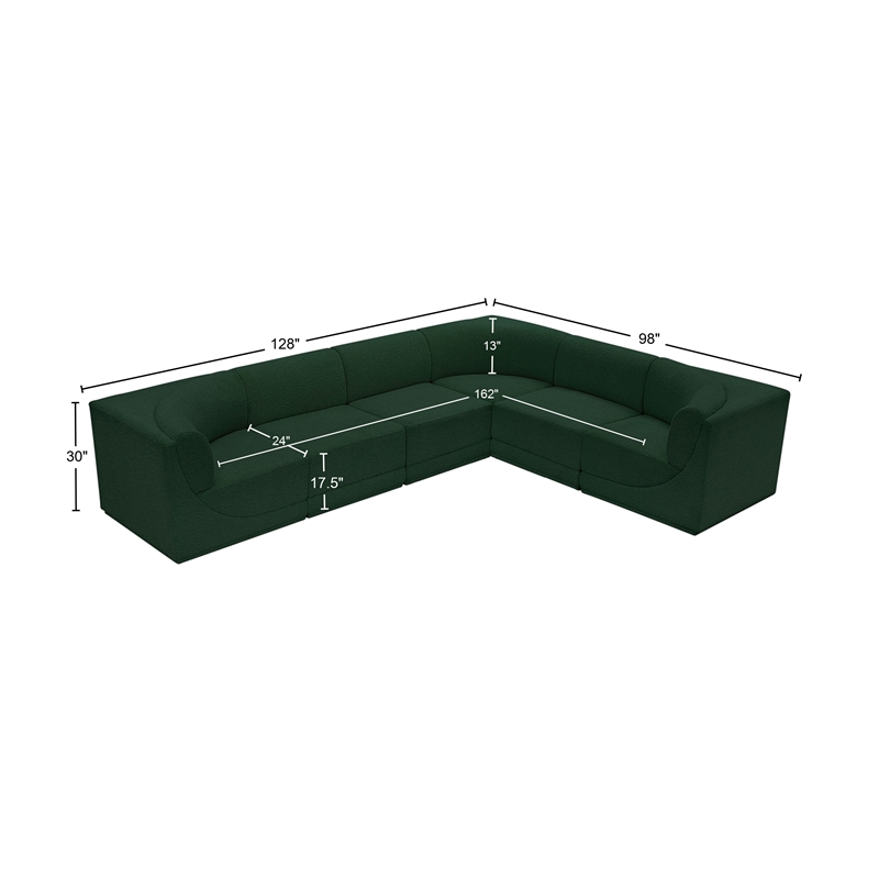 meridian furniture ollie green boucle fabric modular sectional