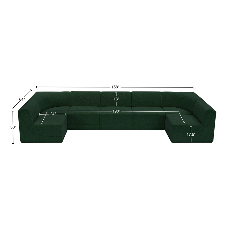 Meridian Furniture Ollie Green Boucle Fabric Modular Sectional