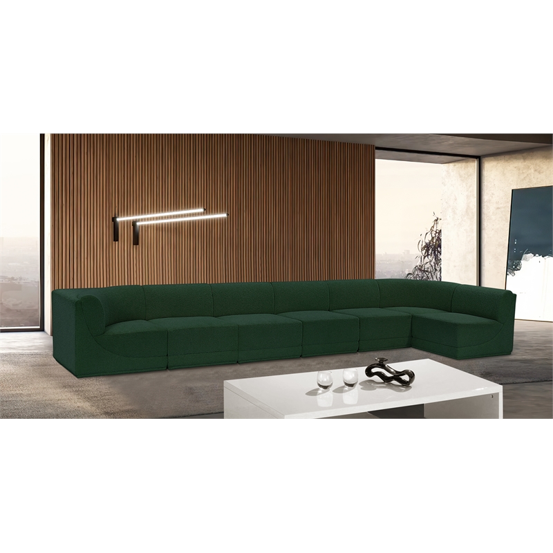 meridian furniture ollie green boucle fabric modular sectional