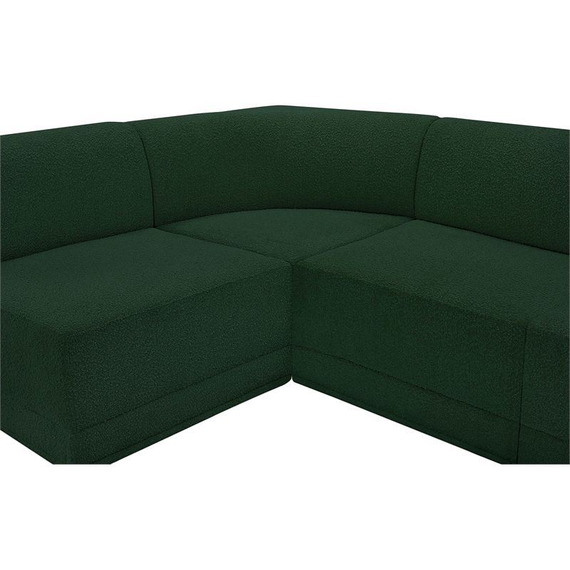 meridian furniture ollie green boucle fabric modular sectional