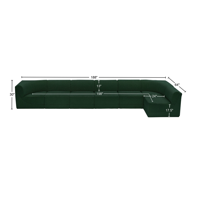 meridian furniture ollie green boucle fabric modular sectional