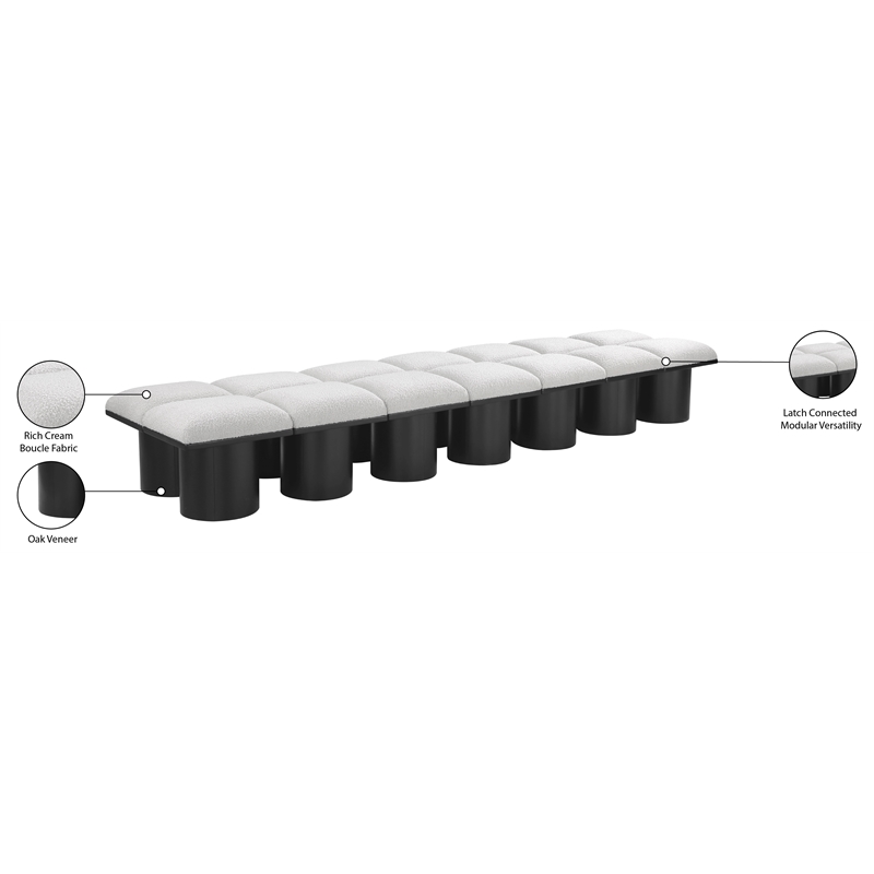 meridian furniture pavilion cream boucle fabric bench